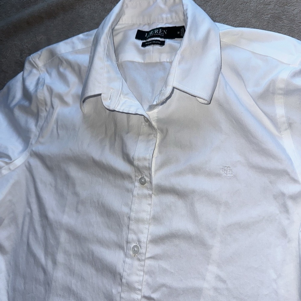 Lauren Ralph Lauren Shirt Womens M White Non Iron Cotton Button Down Long Sleeve
